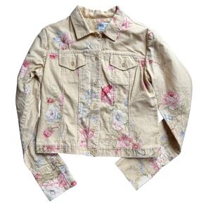 Butter yellow Womens Floral Jacket Size M cottage core fairy core garden